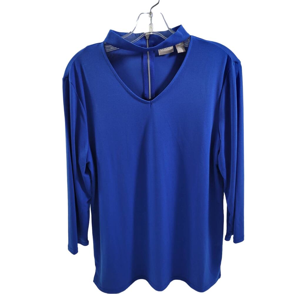 Chico Blue V Neck with Choker  Blouse Size 1(S) 101423-0467